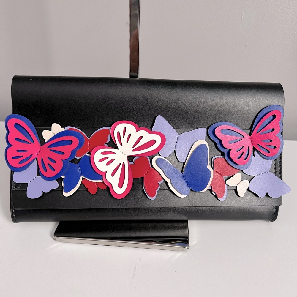 Kate Spade Black Clutch Bag/Wallet with 3D Butterfly Decoration